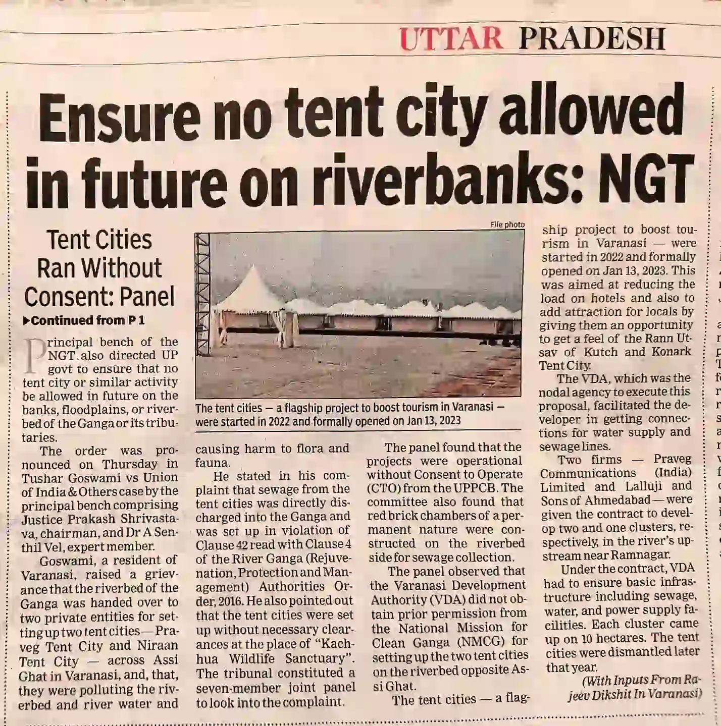 NGT Ganga Riverbank Tent City Ban Directive - Adv. Saurabh Tiwari